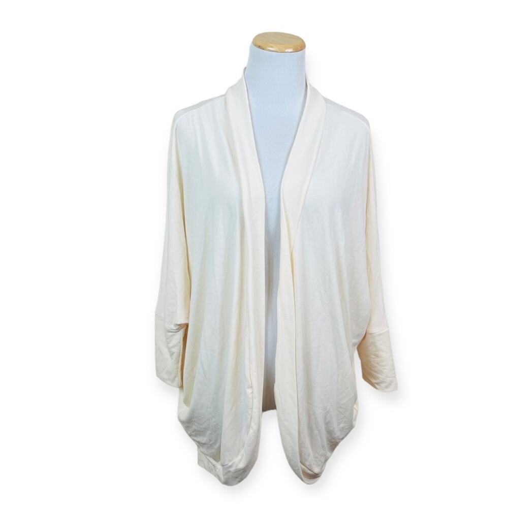 ZENANA PREMIUM Ivory Soft Draped Slip On Open Cardigan LARGE Dolman Stretch